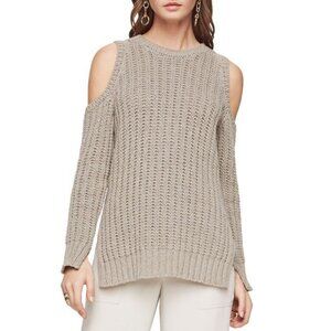BCBGmaxazria Tressa Nubby Cold Shoulder Beige Cotton Cozy Knit Sweater
